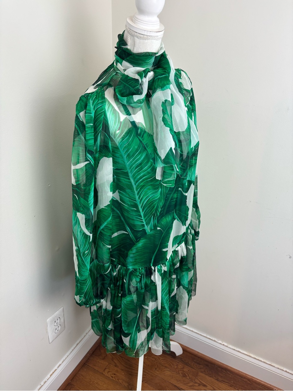 DOLCE & GABBANA Banana Leaf Silk Ribbon Dress White Green IT / 36 US XS - Picture 13 of 16